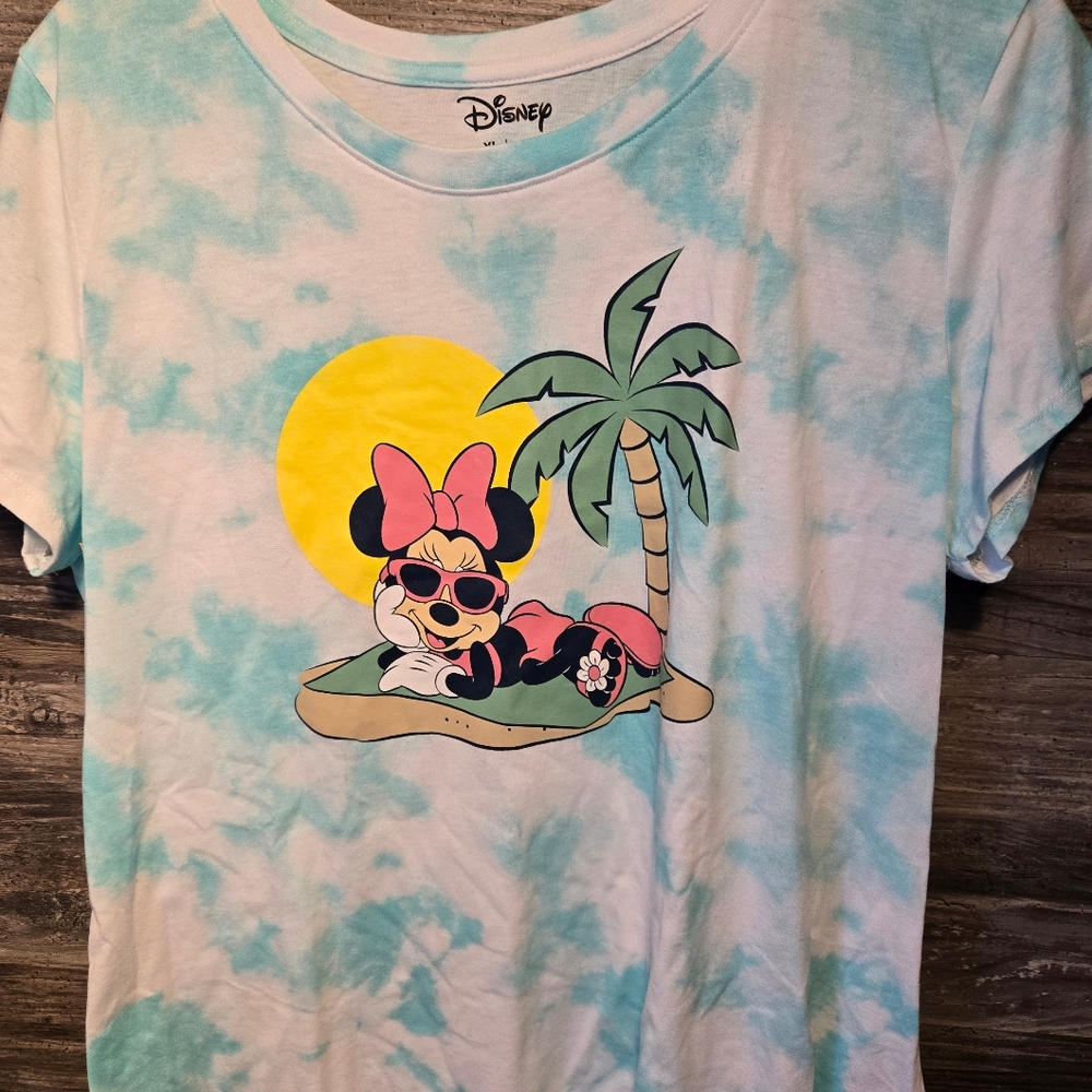 Disney Minnie Mouse on the beach‎ Tie dye Tshirt women's missy size XL Casual